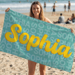 Individuell gestaltetes, mehrfarbiges, übergroßes, schnell trocknendes, weiches Strandtuch mit Namen – Sommerurlaub, Strandparty, Geburtstagsgeschenk für Kinder und die ganze Familie