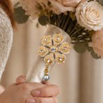 Personalized Wedding Bouquet Pearl Bead Brooch Pin with Text Something Blue Bridal Shower Wedding Gift for Bride
