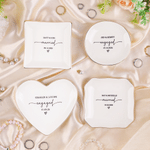 Personalized Engagement Ring Gold Rimmed Dish Jewelry Tray with Couple Names Date and Text Wedding Gift for Couple