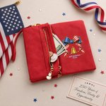 Personalized American Flag Bow Liberty Bell Tri-Fold PU Leather Wristlet Wallet with Card Holder and Name Independence Day Anniversary Gift for Women