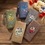 Personalized Cowboy Hat Horseshoe Birth Flower Tri-Fold PU Leather Wristlet Wallet with Card Holder and Name Birthday Anniversary Gift for Cowgirl