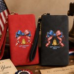Personalized American Flag Bow Liberty Bell Tri-Fold PU Leather Wristlet Wallet with Card Holder and Name Independence Day Anniversary Gift for Women