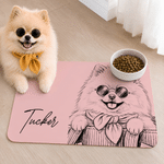 Tapis d'alimentation imperméable pour animaux de compagnie, personnalisé avec une photo de votre animal dessinée à la main dans un style croquis, avec son nom. Décoration d'intérieur, accessoires pour