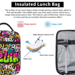 Personalised Graffiti Style Waterproof Portable Lunch Bag with Name Back to School Birthday Picnic Gift for Kids Students