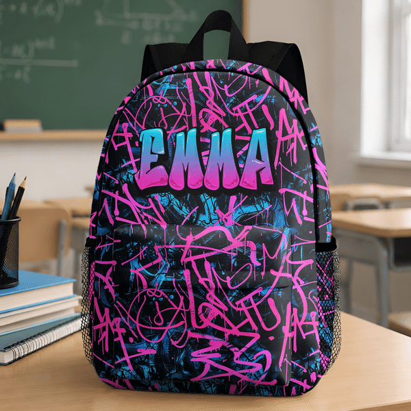 Personalised Graffiti Style Large Capacity Kids Backpack with Name Back to School Outdoor Travel Gift for Students Kids