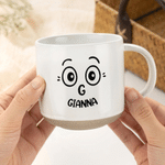 Personalised Funny Face Design 12 oz Ceramic Coffee Mug with Handle Initial and Name Daily Use Birthday Office Gift for Friends Family Colleagues