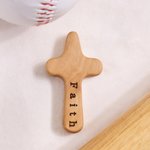 Personalised Baseball Pattern Portable Wooden Pocket Prayer Cross with Name Baptism Daily Prayer First Communion Gift for Baseball Players Christians