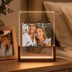 Personalized Couple Photo Acrylic LED Night Light with Name and Wooden Base Home Decor Wedding Anniversary Birthday Gift for Couple Newlyweds