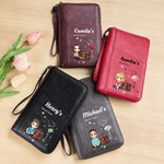 Personalized Birth Flower Cartoon Character PU Leather Passport Holder Wallet with Name Business Travel Essential Birthday Gift for Family Friend