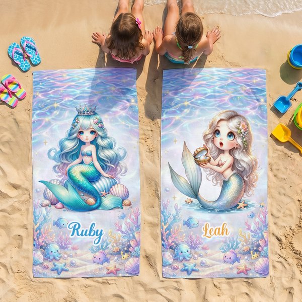 Gepersonaliseerde paarse ‘Purple Dream’ zomerse zeemeerminprinses-strandhanddoek die snel droogt, met naam – strandfeest, vakantie, verjaardagscadeau voor meisjes, vrienden en familie