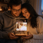 Personalized Couple Photo Acrylic LED Night Light with Name and Wooden Base Home Decor Wedding Anniversary Birthday Gift for Couple Newlyweds