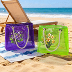 Personalised Birth Flower Holographic Clear Tote Bag with Name Daily Travel Use Beach Party Summer Vacation Gift for Girlfriend Woman