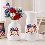 Personalized American Flag Bow Bell 250th Anniversary Ceramic Flower Vase with Name Independence Day Anniversary Gift for Family Friends