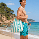 Personalised Multicolour Stripes Drawstring Bag with Name Travel Beach Use Birthday Summer Holiday Gift for Kids Family