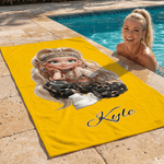Personalised Y2K Fashion Cartoon Girl Quick Dry Striped Beach Towel with Name Travel Essential Summer Vacation Birthday Gift for Her