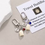 Personalized Travel Buddha Statue Birthstone Keychain with Initial and Card Birthday Gift for Traveller Buddhist Culture Lover