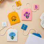 Personalized Multicolor Embroidered Birth Flower Teabag Bookmark with Initial Bookish Accessory Birthday Reading Gift for Tea Drinkers Bookworms