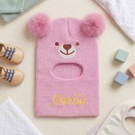 Personalized Cute Bear Ear Soft Knit Baby Mask Beanie Hat with Name Daily Wear Outdoor Activities Birthday Gift for Kids