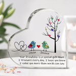 Personalised Sea Glass Birds Tree of Life Heart-Shaped Acrylic Plaque with Names Desk Decor Birthday Gift for Sisters Friends