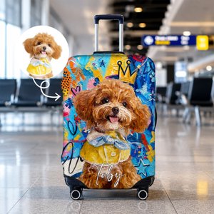 Personalised Graffiti Art Style Crown Pet Photo Luggage Cover with Name Fits 18-32 Inches Suitcase Travel Birthday Gift for Travel Lover