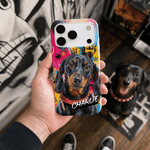 Personalized Graffiti Oil Painting Style Pet Photo Phone Case for iPhone Samsung with Name Daily Use Birthday Gift for Pet Owner Lover
