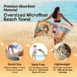 Spersonalizowany, oversize’owy, szybkoschnący ręcznik plażowy z motywem kreskówkowej postaci podróżniczej i imieniem – idealny prezent na letnie wakacje, imprezę na plaży lub urodziny dla rodziny i pr