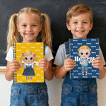 Personalized Cute Cartoon Character A5 Spiral Journal Notebook with Name Daily Use Birthday Gift for Boys Girls