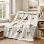 Personalized Favorite Things Hand Drawn Photo Design Soft Throw Blanket with Name and Text Home Decor Daily Use Birthday Gift for Family Pet Lovers