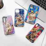 Personalized Graffiti Oil Painting Style Pet Photo Phone Case for iPhone Samsung with Name Daily Use Birthday Gift for Pet Owner Lover