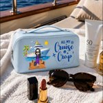 Personalized Cartoon Character PU Leather Portable Makeup Bag with Surname and Text Daily Travel Use Birthday Gift for Travel Lovers Best Friends