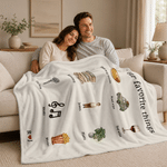 Personalized Favorite Things Hand Drawn Photo Design Soft Throw Blanket with Name and Text Home Decor Daily Use Birthday Gift for Family Pet Lovers