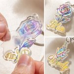 Personalised 3D Sculptured Foil Stamping Birth Flower Iridescent Acrylic Keychain with Name Daily Use Anniversary Birthday Gift for Women Girls
