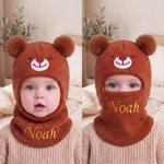 Personalized Cute Bear Ear Soft Knit Baby Mask Beanie Hat with Name Daily Wear Outdoor Activities Birthday Gift for Kids