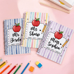 Personalized Teach Love Inspire Apple Pencil A5 Spiral Journal Notebook with Title and Surname Birthday Teacher's Day Gift for Teacher