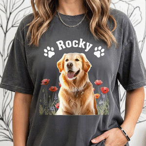 Personalized Birth Flower Paw Prints Multicolor T-shirt Sweatshirt with Pet Photo and Name Daily Wear Birthday Anniversary Gift Pet Lovers