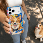 Personalized Graffiti Oil Painting Style Pet Photo Phone Case for iPhone Samsung with Name Daily Use Birthday Gift for Pet Owner Lover