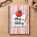 Personalized Teach Love Inspire Apple Pencil A5 Spiral Journal Notebook with Title and Surname Birthday Teacher's Day Gift for Teacher