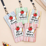 Personalized Teach Love Inspire Apple Pencil PU Leather Card Holder with Text Back to School Teacher's Day Appreciation Gift for Teachers