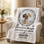 Personalised Forever Missed Always Loved Never Forgotten Soft Throw Blanket with Photo Name and Year Memorial Sympathy Gift for Pet Owner