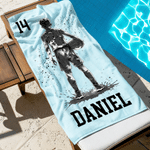 Personalised Basketball Player Silhouette Quick Dry Oversized Beach Towel with Name and Number Summer Holiday Travel Gift for Basketball Lover