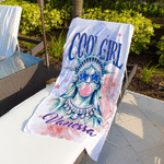 Personalised Cool Girl Statue of Liberty Quick Dry Oversized Beach Towel with Name Summer Travel Independence Day Holiday Gift for Women Girls