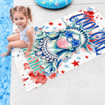Personalised Cool Girl Statue of Liberty Quick Dry Oversized Beach Towel with Name Summer Travel Independence Day Holiday Gift for Women Girls