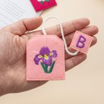 Personalized Multicolor Embroidered Birth Flower Teabag Bookmark with Initial Bookish Accessory Birthday Reading Gift for Tea Drinkers Bookworms