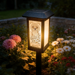 Personalized Mucha Style Birth Flower Pet Photo Solar Garden Light with Name and Date Garden Decor Memorial Sympathy Gift for Family Pet Owner