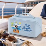 Personalized Cartoon Character PU Leather Portable Makeup Bag with Surname and Text Daily Travel Use Birthday Gift for Travel Lovers Best Friends