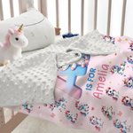 Manta suave de seguridad para bebé personalizada Dinosaurio Fantasía Unicornio Excavadora con reverso de puntos y nombre bordado Baby Shower Regalo de cumpleaños para bebé