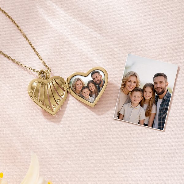 Personalised Birthstones Heart Photo Locket Necklace with Names Birthday Mother's Day Gift for Women Grandma Mum