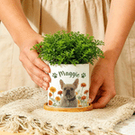 Personalized Birth Flower Pet Photo Paw Print Ceramic Plant Pot with Name and Bamboo Tray Daily Use Birthday Gift for Pet Owner Lover