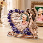 Personalised Purple Rose Angel Heart Photo Design Acrylic Plaque with Name and Year Desk Decor Memorial Gift for Friend Family