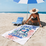 Personalised Cool Girl Statue of Liberty Quick Dry Oversized Beach Towel with Name Summer Travel Independence Day Holiday Gift for Women Girls